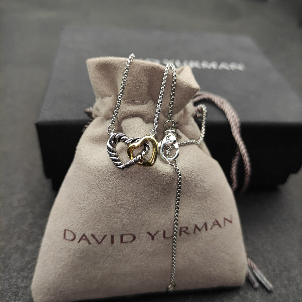 David Yurman Two Tone Interlocking Heart Twist Cable Necklace Designer Necklace